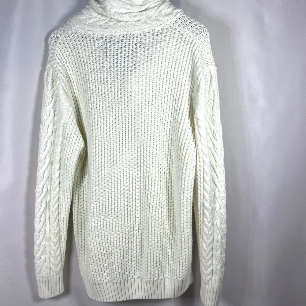 Leif Nelson White Cable Knit Mens Preppy Grandpa Cardigan Fisherman Size Large - Picture 3 of 16